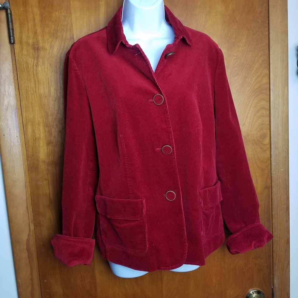 Talbots Red Corduroy Lined Button Up Blazer - image 1
